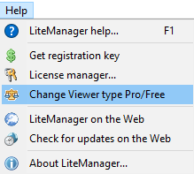 Pro and Free version menu